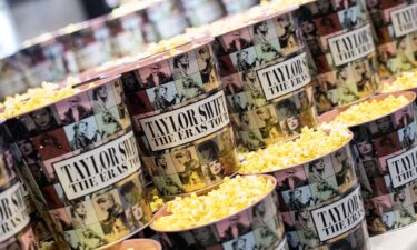 Popcorn buckets are pictured during the "Taylor Swift: The Eras Tour" concert movie world premiere at AMC The Grove in Los Angeles in 2023.