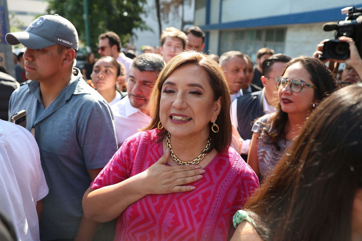 <i>Luis Cortes/Reuters via CNN Newsource</i><br/>Mexico's opposition presidential candidate Xochitl Gálvez outside a polling station in Mexico City on June 2.