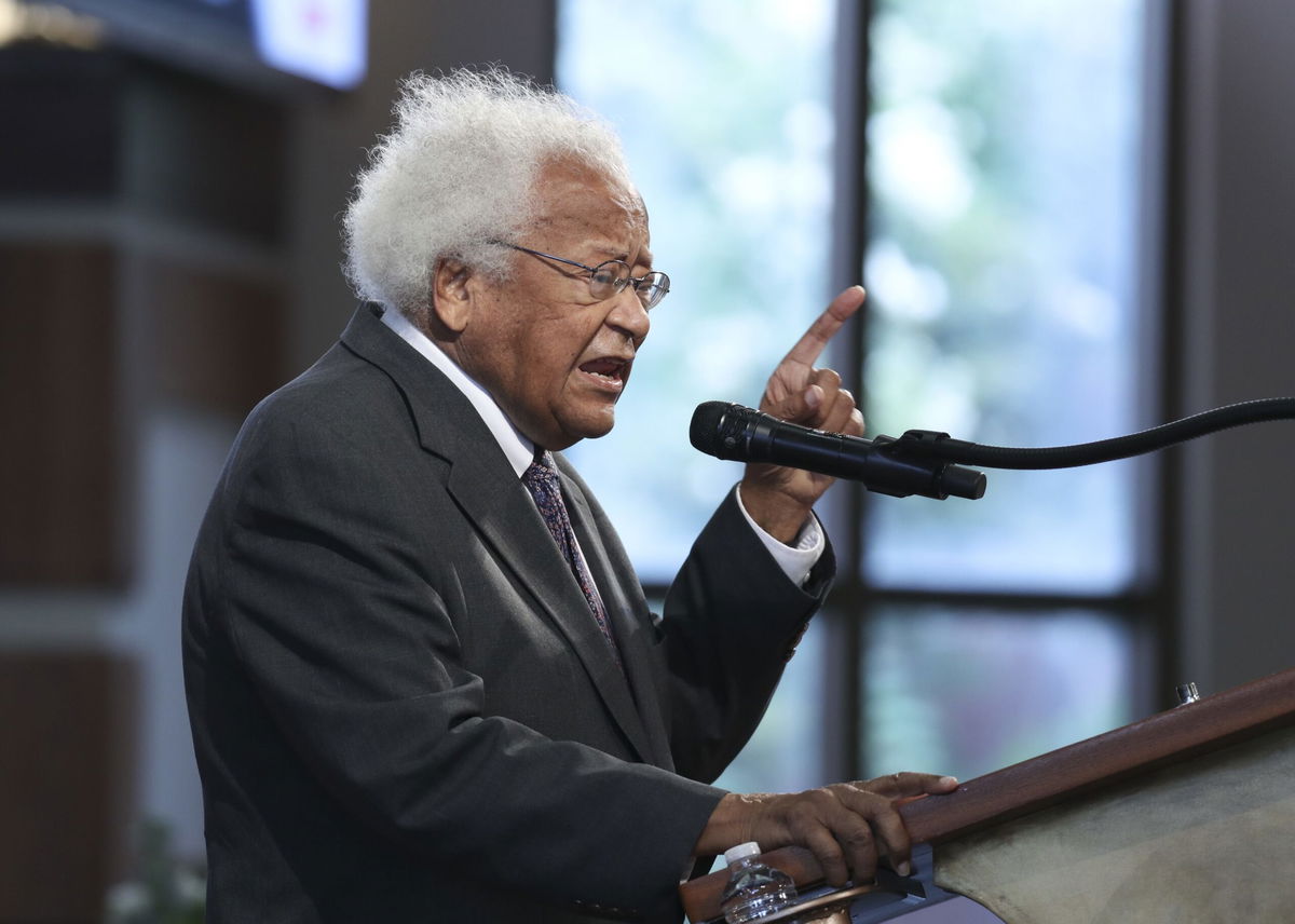 <i>Alyssa Pointer/Pool/Getty Images via CNN Newsource</i><br/>The Rev. James Lawson seen here during the funeral service of Rep. John Lewis at Ebenezer Baptist Church on July 30