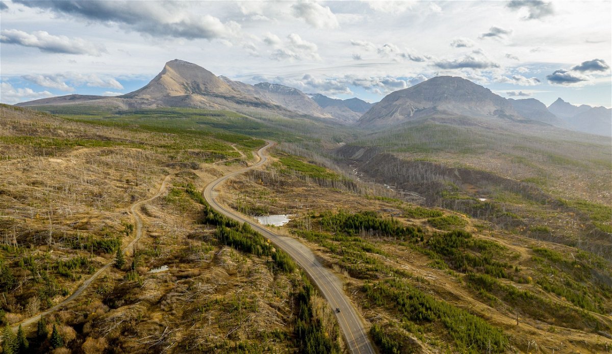 <i>Josh Edelson/AFP/Getty Images/File via CNN Newsource</i><br/>An aerial view shows the eastern edge of Glacier National Park from St. Mary