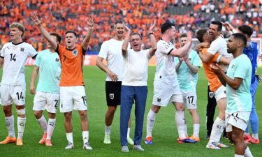 Austria's Marcel Sabitzer celebrates scoring the winning goal against the Netherlands.