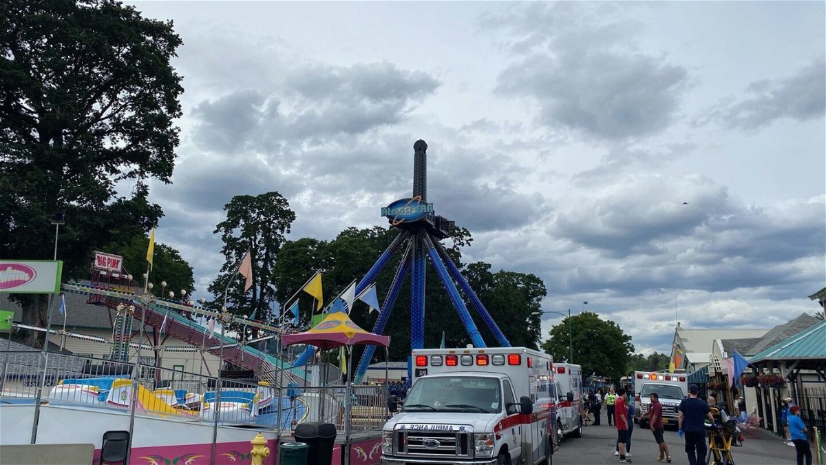 <i>Portland Fire & Rescue via CNN Newsource</i><br/>Approximately 30 riders were rescued after being stuck upside down on a ride at Oaks Amusement Park in Portland