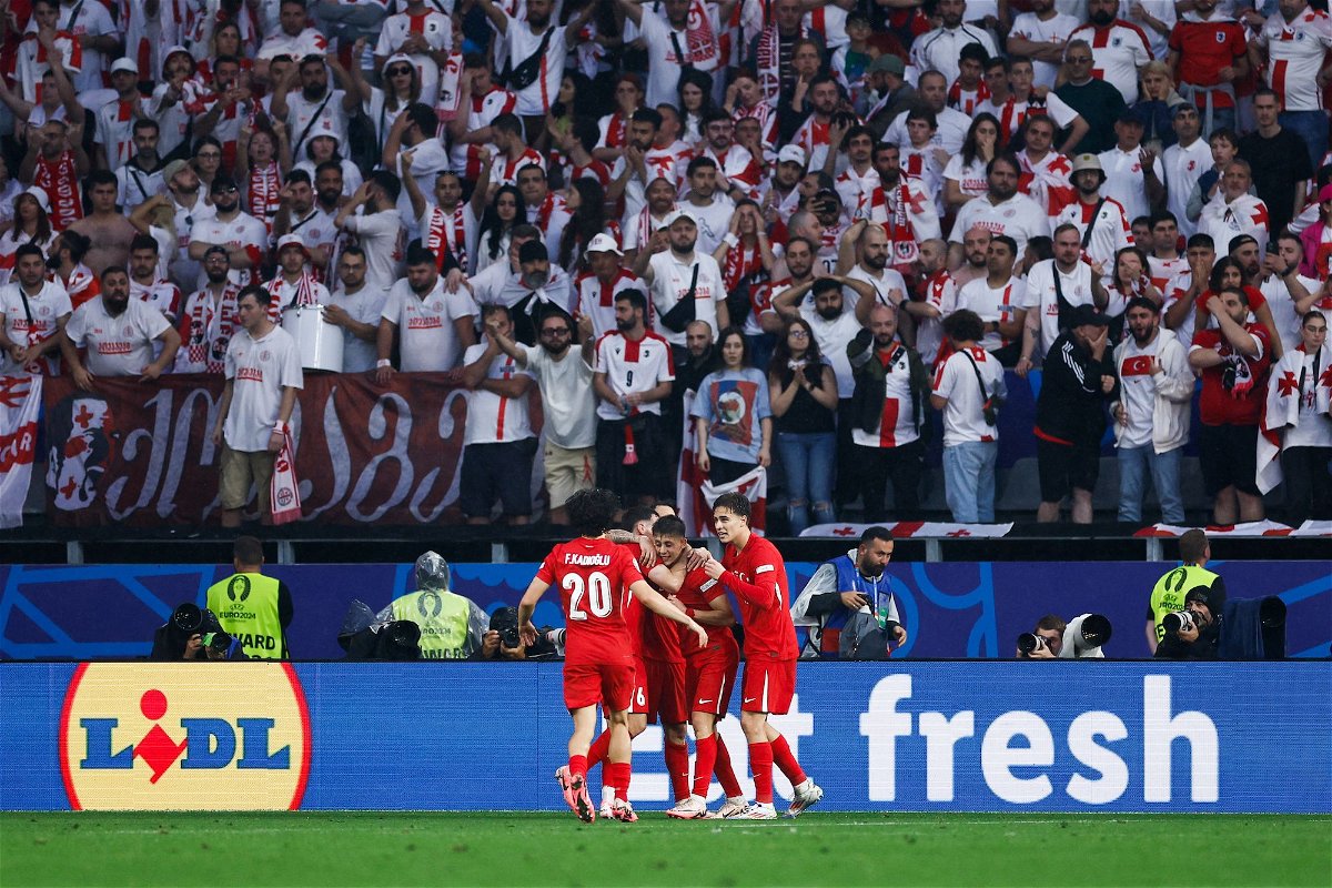 <i>Kenzo Tribouillard/AFP/Getty Images via CNN Newsource</i><br/>Arda Güler celebrates scoring the winning goal against Georgia on June 18.