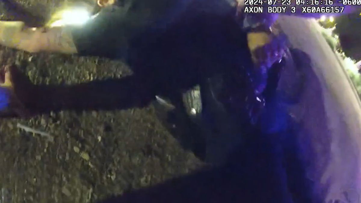 A still image taken from bodycam footage of when the deputy fell to the ground