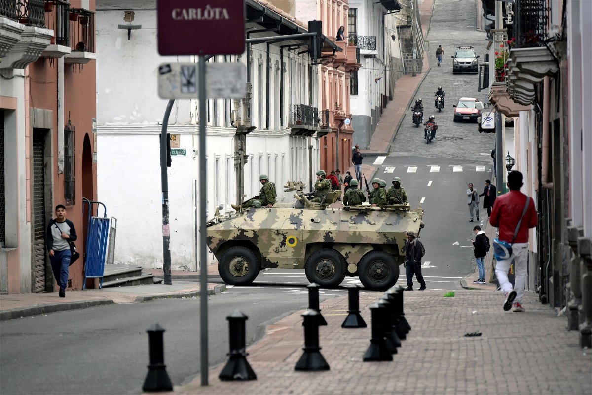 <i>Rodrigo Buendia/AFP/Getty Images via CNN Newsource</i><br/>Ecuadorean security forces on patrol after Ecuadorean President Daniel Noboa declared the country in a state of 