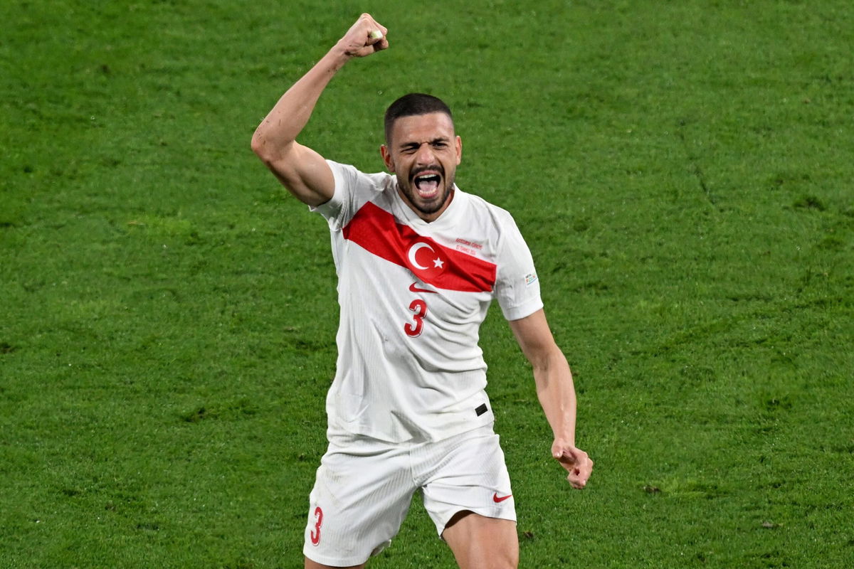 <i>Hendrik Schmidt/picture alliance/Getty Images via CNN Newsource</i><br/>Merih Demiral celebrates after his second goal against Austria.