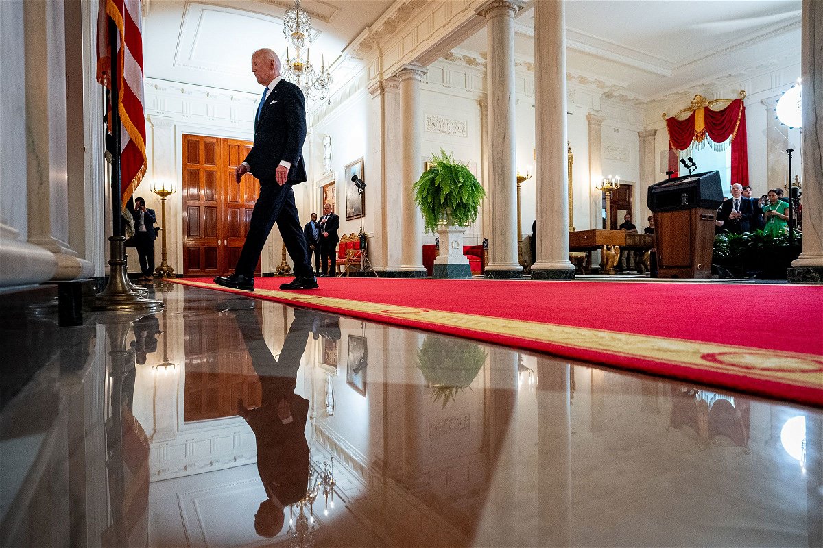 <i>Andrew Harnik/Getty Images via CNN Newsource</i><br />President Joe Biden departs after speaking to the media at the White House on July 1 in Washington