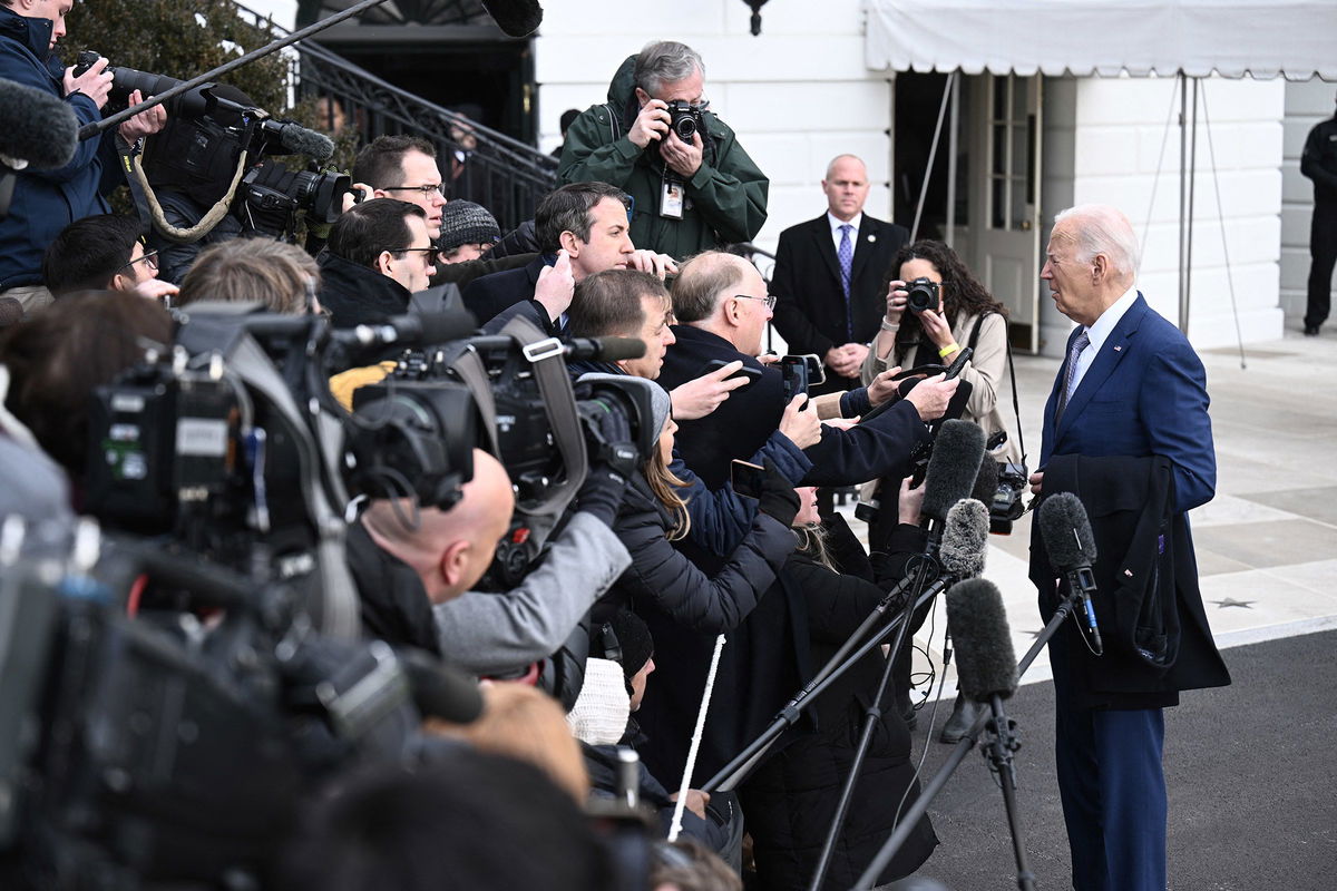 <i>Brendan Smialowski/AFP/Getty Images/File via CNN Newsource</i><br />President Joe Biden speaks to reporters before boarding Marine One on the South Lawn of the White House in Washington