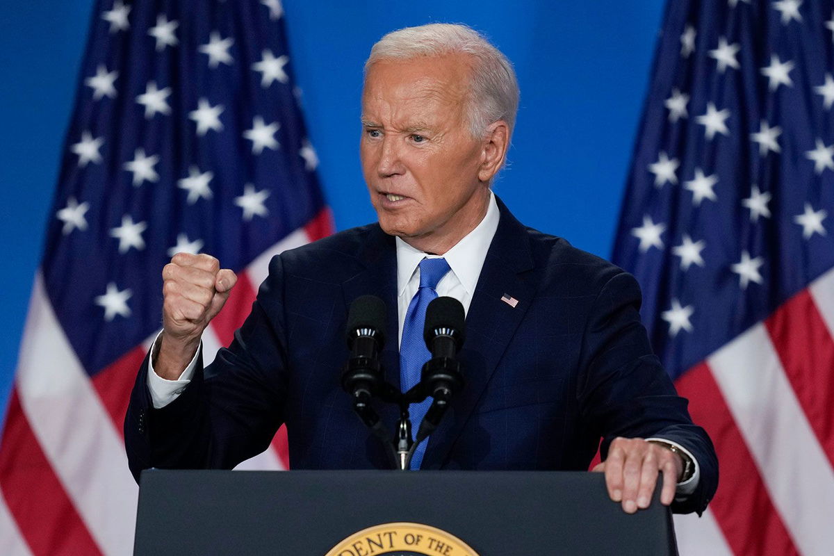 <i>Matt Rourke/AP via CNN Newsource</i><br/>President Joe Biden speaks at a news conference following the NATO Summit in Washington