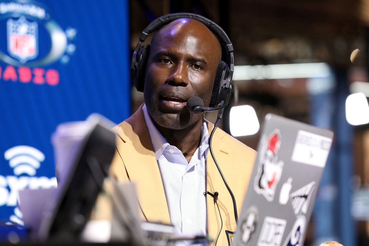 <i>Cindy Ord/Getty Images via CNN Newsource</i><br/>Former NFL player Terrell Davis speaks during an NFL media event in Miami on January 31