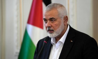 Hamas chief Ismail Haniyeh speaks during a press briefing after his meeting with Iranian Foreign Minister Hossein Amirabdollahian in Tehran