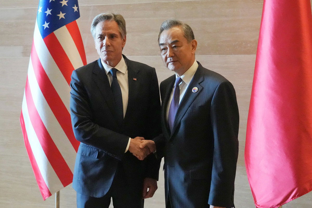 <i>Achmad Ibrahim/AP via CNN Newsource</i><br />US Secretary of State Antony Blinken shakes hands with Chinese counterpart Wang Yi on the sideline of the ASEAN foreign ministers' meeting in Vientiane