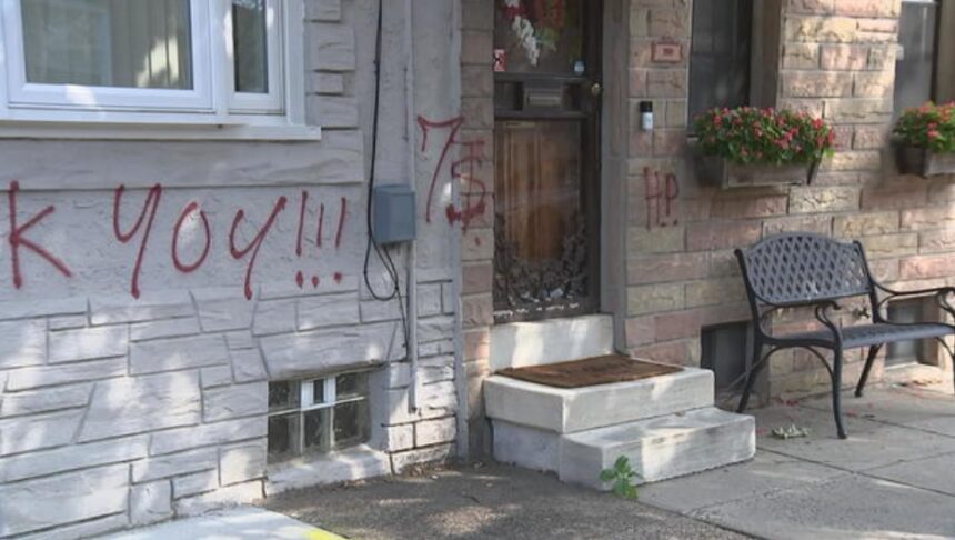 <i>KYW via CNN Newsource</i><br/>Officers responded to the 2600 block of East Monmouth Street after getting complaints that multiple homes were spray painted early morning on August 25.