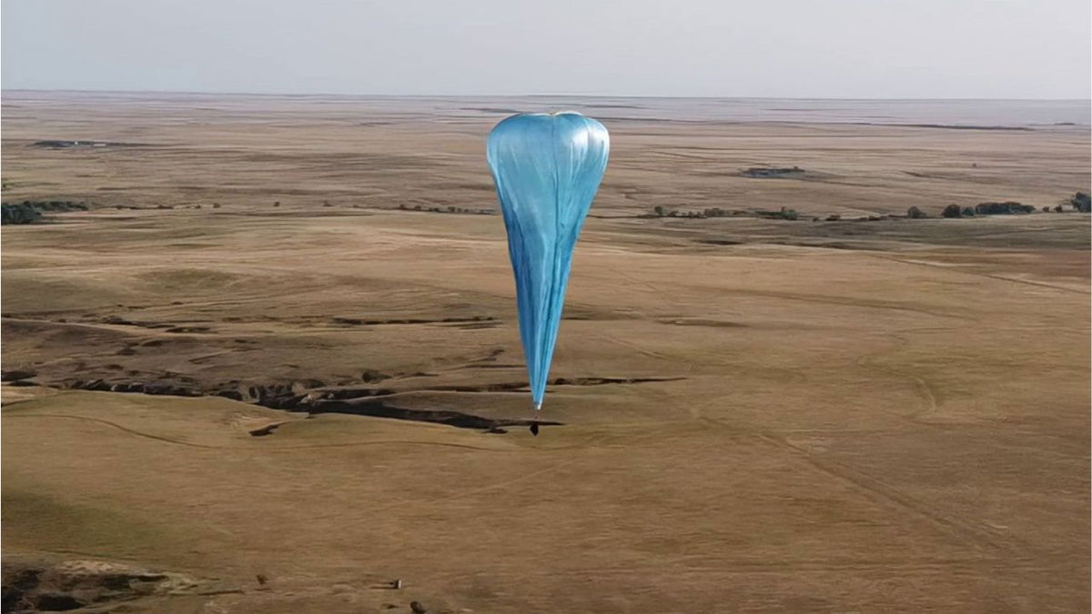 A balloon is launched from Briggsdale, Colorado, during a test flight in 2022.