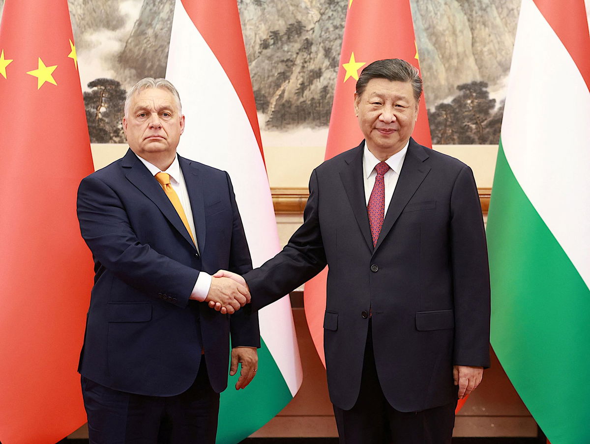 <i>China Daily/Reuters via CNN Newsource</i><br/>Chinese leader Xi Jinping meets Hungary's Prime Minister Viktor Orban at the Diaoyutai State Guesthouse in Beijing on July 8.