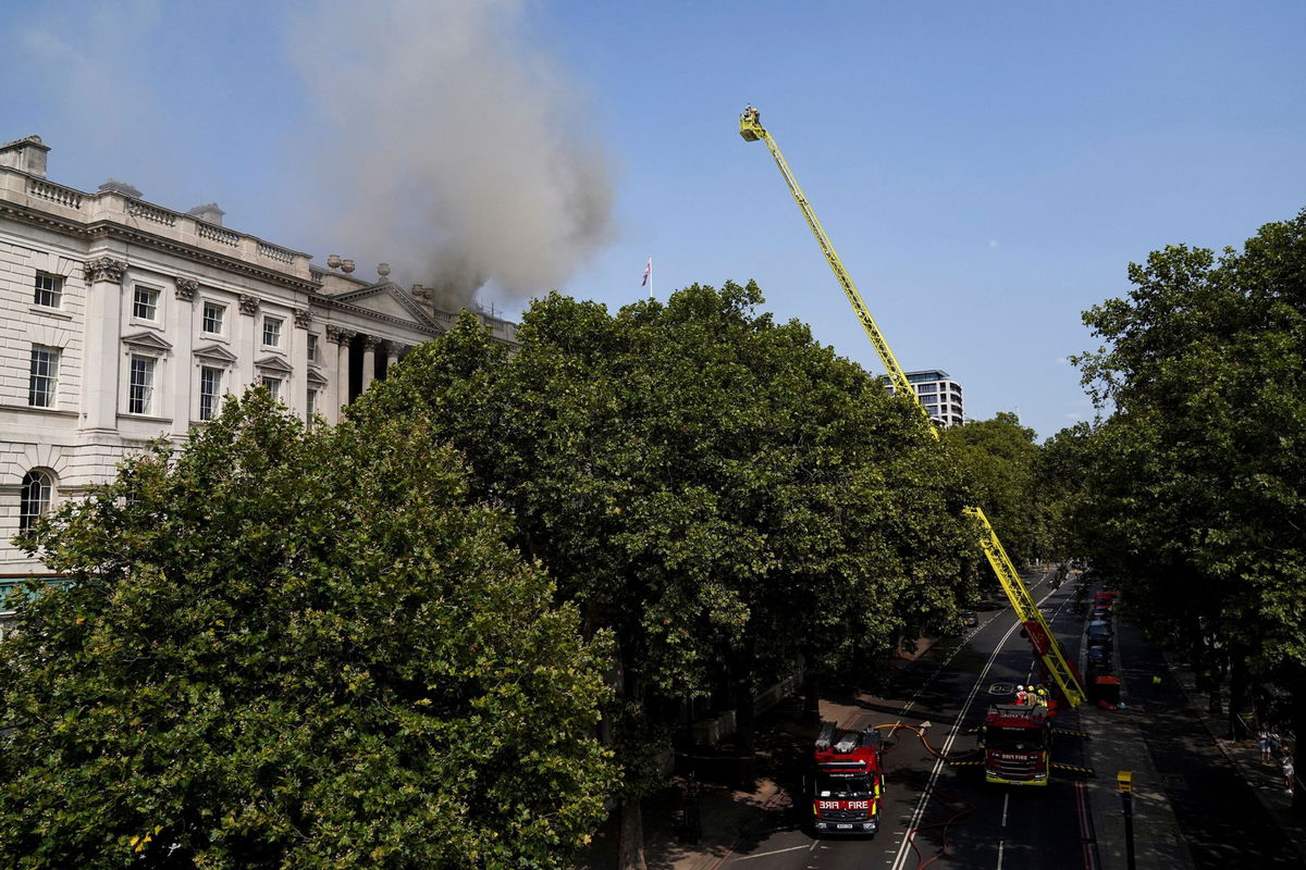 <i>Maja Smiejkowska/Reuters via CNN Newsource</i><br />Smoke rises as firefighters work at the scene of a fire at Somerset House in London.