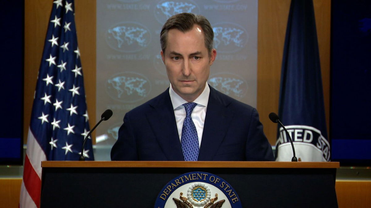 <i>POOL via CNN Newsource</i><br />State Department Spokesperson Matthew Miller speaks during a press briefing on August 7.