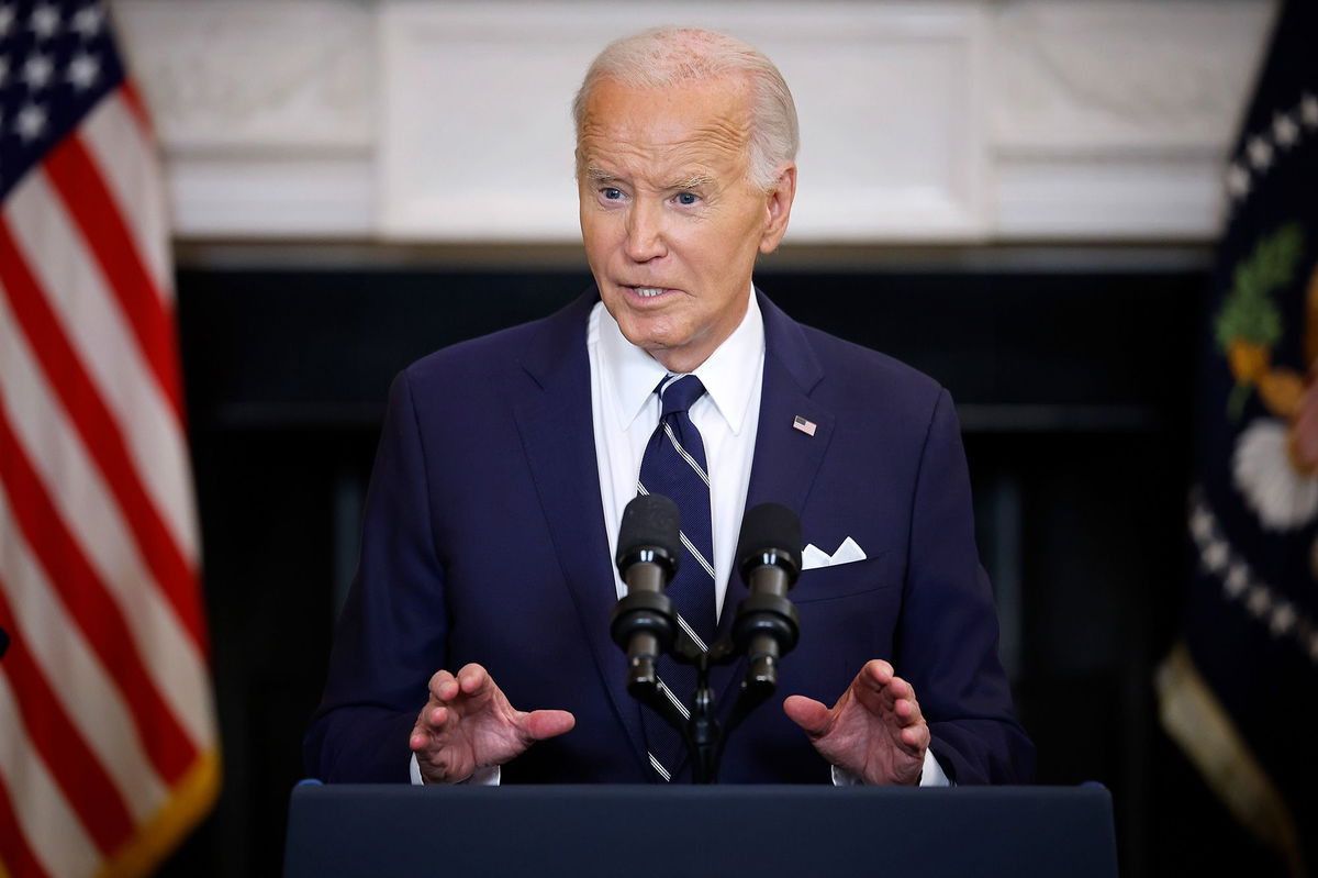 <i>Chip Somodevilla/Getty Images via CNN Newsource</i><br/>President Joe Biden speaks at the White House on August 1.