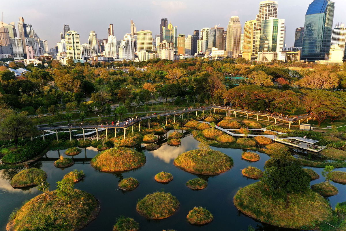 <i>Turenscape/Courtesy The Cultural Landscape Foundation via CNN Newsource</i><br/>Visitors walk through Red Ribbon Park in Qinghuandao