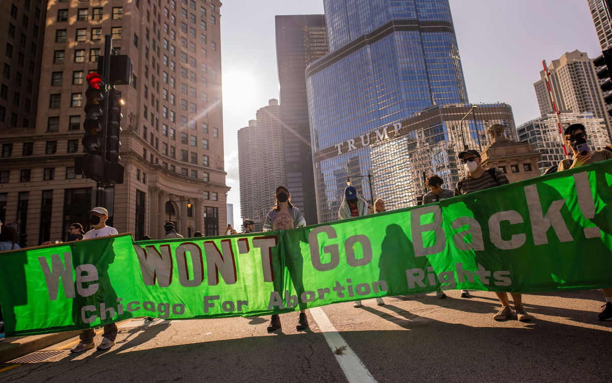 <i>J.W. Hendricks/NurPhoto/AP via CNN Newsource</i><br />Abortion rights protesters march in Chicago on August 18.