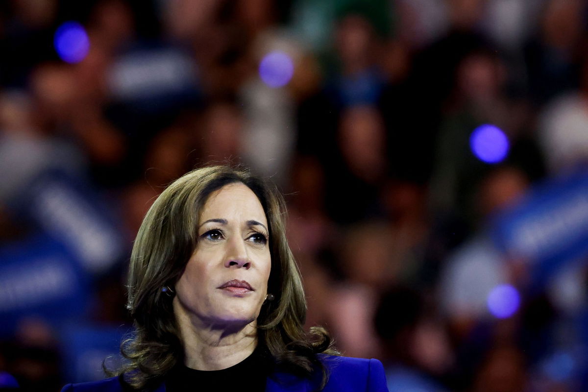 <i>Marco Bello/Reuters via CNN Newsource</i><br/>Vice President Kamala Harris attends a campaign rally in Milwaukee on August 21.