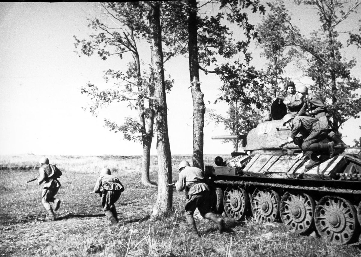 <i>Laski Diffusion/Hulton Archive/Getty Images via CNN Newsource</i><br/>Soviet infantry in combat during the Battle of Kursk in 1943 in Russia. It was World War II battle between German and Soviet forces on the Eastern Front fought from July 5 till August 23