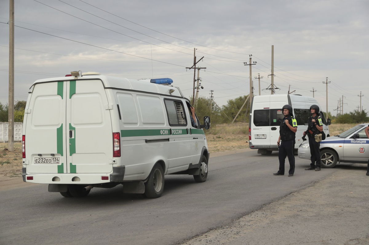 <i>Stringer/AP via CNN Newsource</i><br/>Vehicles of Russian Federal Penitentiary Service drive toward the prison in Surovkino