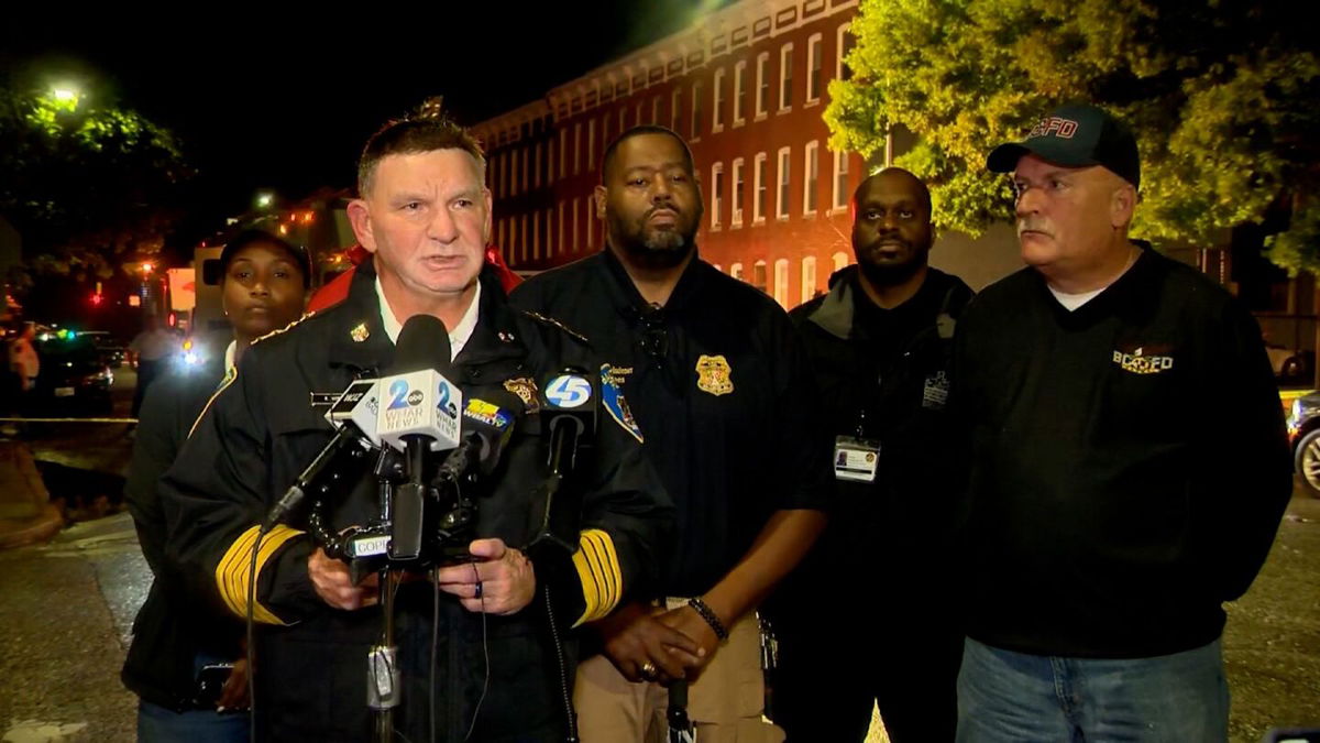 <i>WBAL via CNN Newsource</i><br/>Baltimore Police Commissioner Richard Worley speaks at a news conference following a mass shooting in Baltimore.