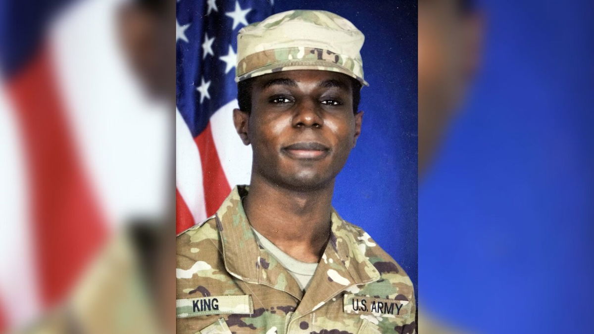 <i>Family Photo/AP via CNN Newsource</i><br/>This family photo shows a portrait of American soldier Travis King displayed at the home of his grandfather Carl Gates