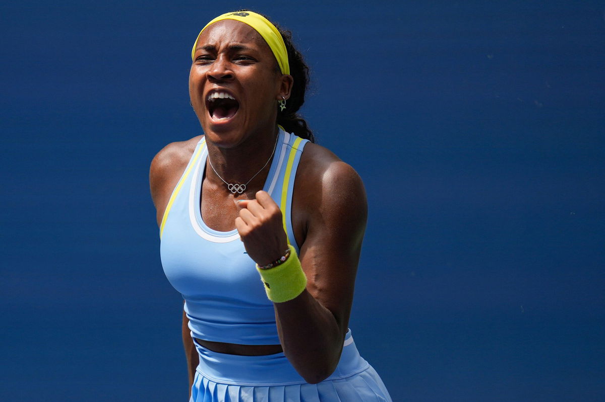 <i>Seth Wenig/AP via CNN Newsource</i><br/>Coco Gauff reacts after winning a point against Elina Svitolina at the US Open.