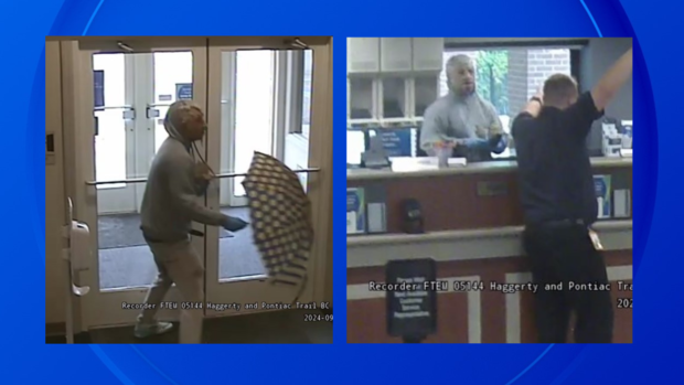 <i>West Bloomfield Police Department/WWJ via CNN Newsource</i><br/>Police are searching for a suspect allegedly wanted in an armed robbery at a bank in West Bloomfield Friday morning.