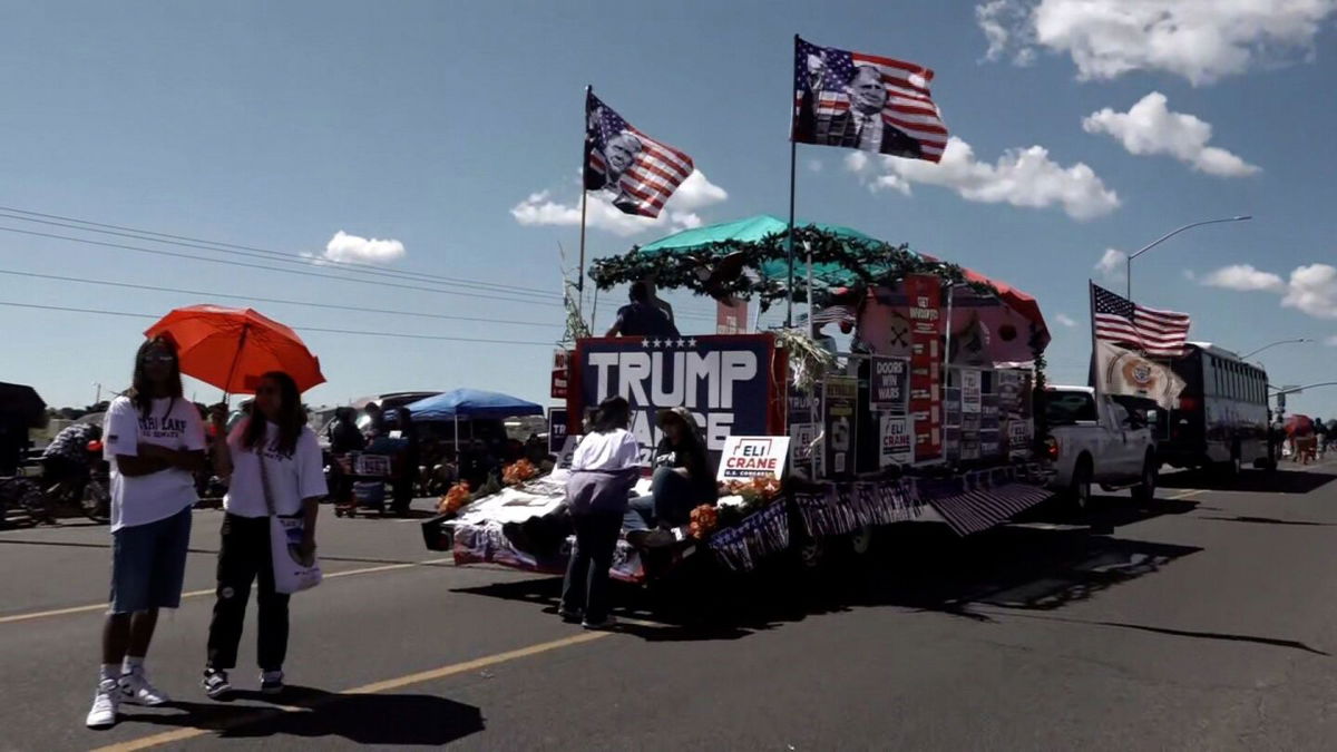 <i>CNN via CNN Newsource</i><br/>A float promoting Republican candidates moves through the Navajo Nation parade in Window Rock