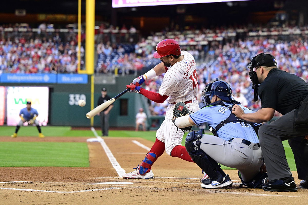 <i>Derik Hamilton/AP via CNN Newsource</i><br/>Schwarber hits a solo home run off Tampa Bay Rays' Taj Bradley in the first inning.