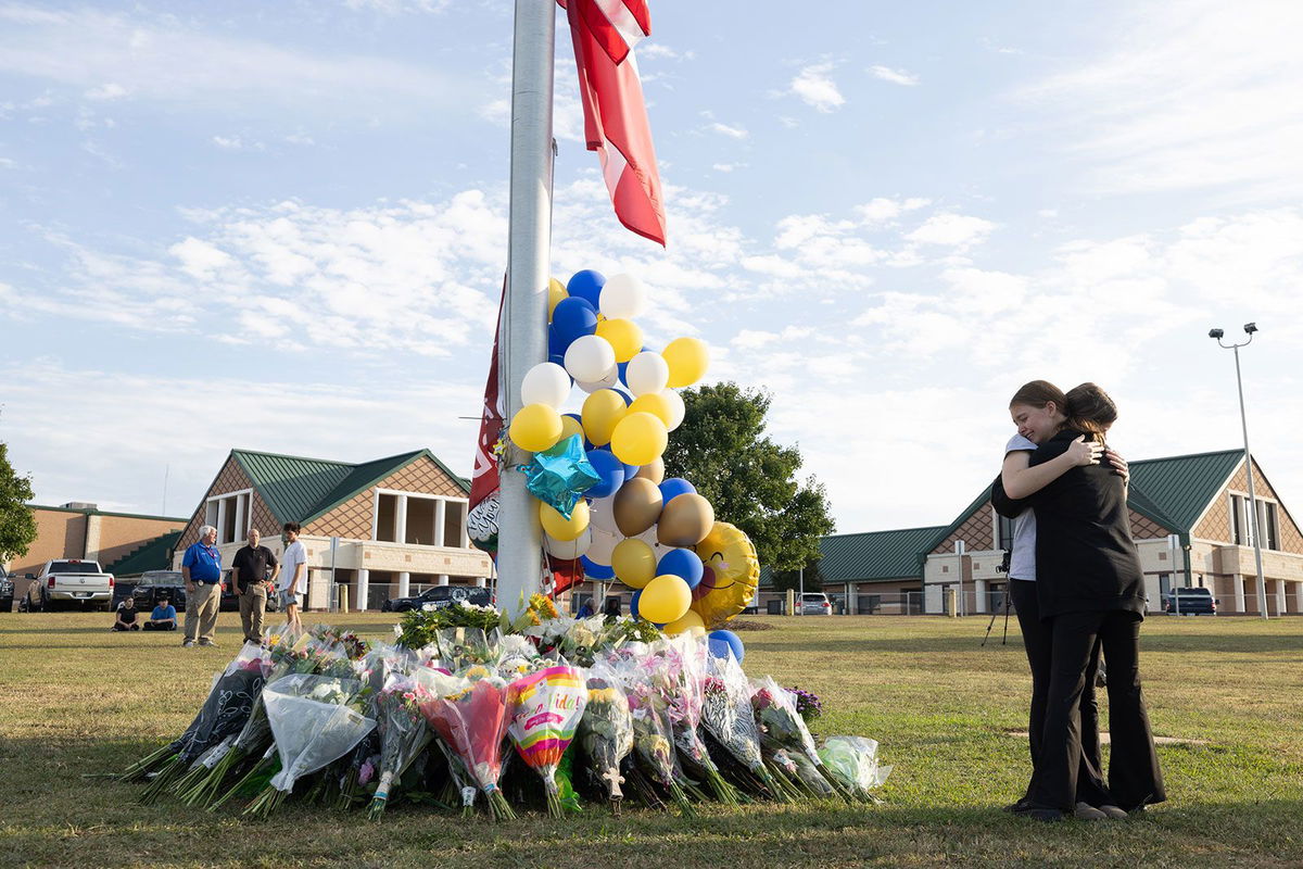 <i>Mike Stewart/AP via CNN Newsource</i><br/>A medical helicopter is seen in front of Apalachee High School after a shooting at the school in Winder