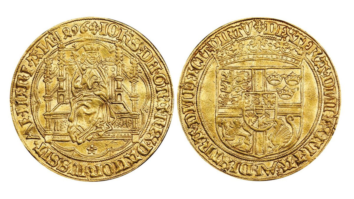 <i>Stack’s Bowers Galleries via CNN Newsource</i><br/>The auction's top lot is a gold coin from the late 15th century featuring a Danish king.