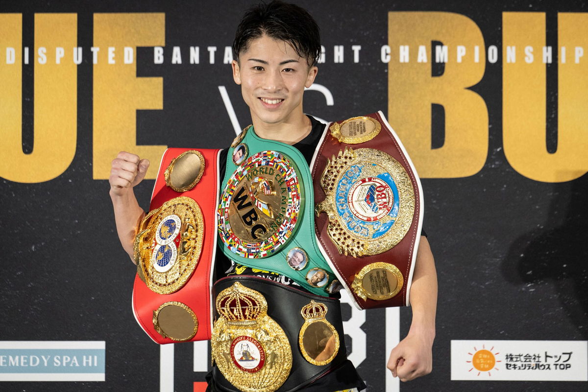 <i>Mark Runnacles/Getty Images via CNN Newsource</i><br/>Naoya Inoue celebrates after beating Emmanuel Rodríguez in 2019.