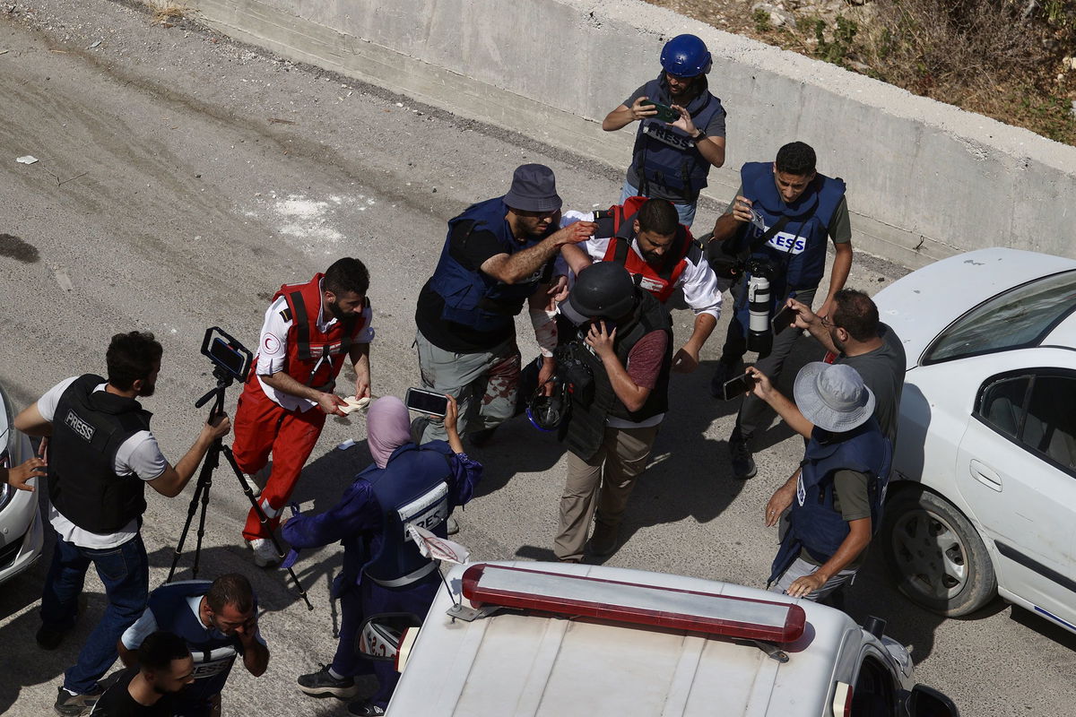 <i>Issam Rimawi/Anadolu/Getty Images via CNN Newsource</i><br/>Four journalists injured while covering an Israeli raid in Kafr Dan are taken to the closest hospital in Jenin