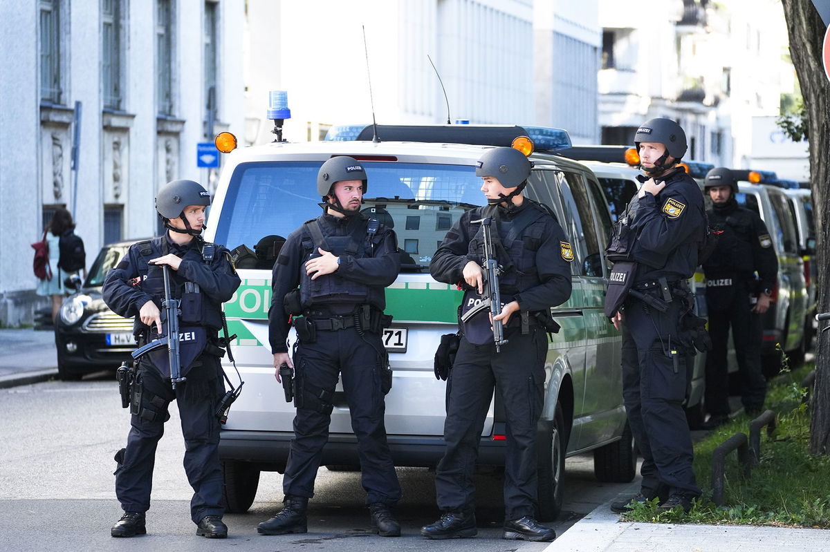 <i>Matthias Schrader/AP via CNN Newsource</i><br/>Police officers patrol in central Munich after shooting dead a male suspect near the Israeli Consulate on September 5.