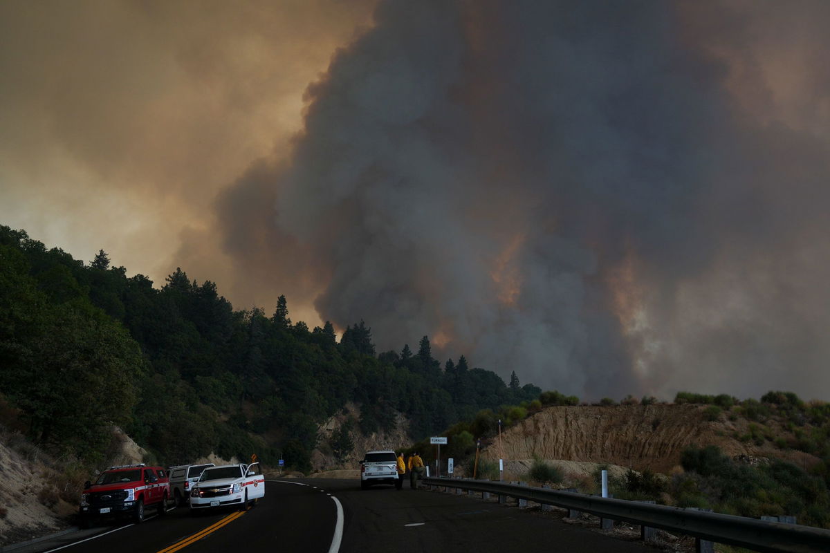 <i>Eric Thayer/AP via CNN Newsource</i><br />Fire crews monitor the Line Fire on Saturday