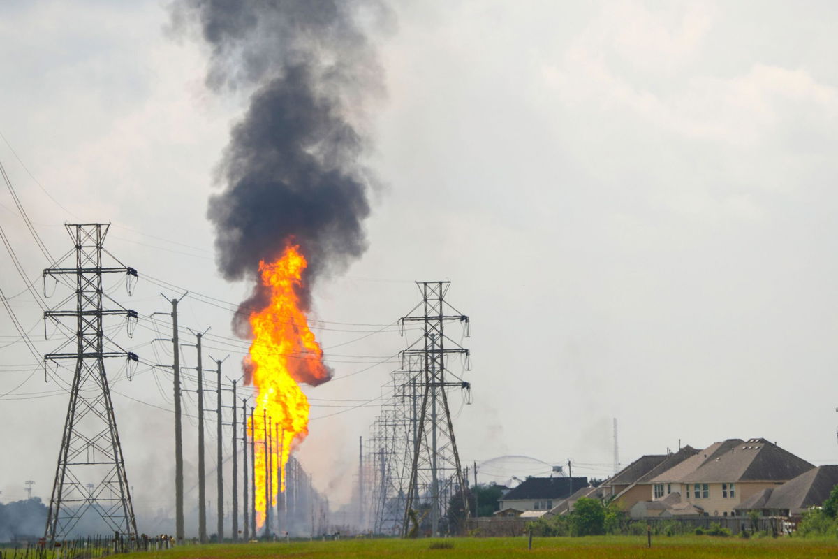 <i>Brett Coomer/Houston Chronicle/Getty Images via CNN Newsource</i><br />Flames burn from a pipeline along Spencer Highway in La Porte on September 16.