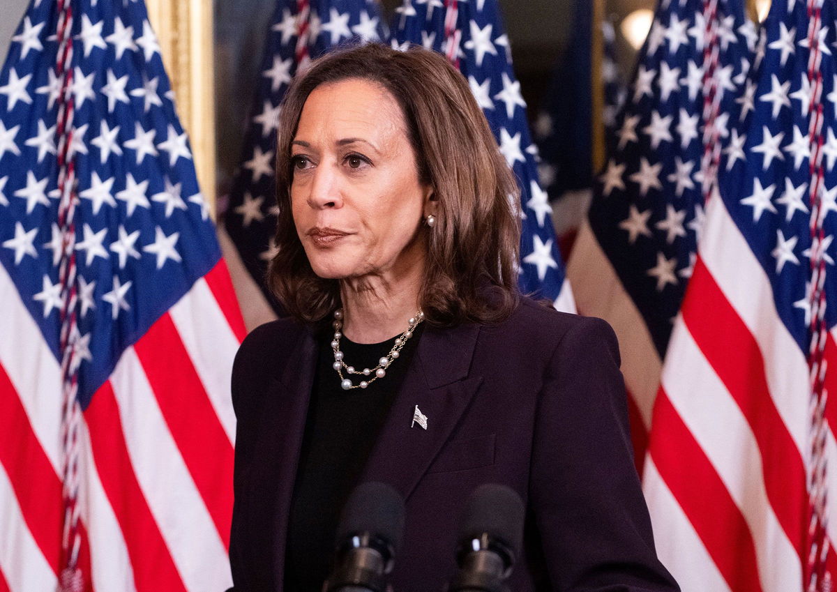 <i>Roberto Schmidt/AFP/Getty Images via CNN Newsource</i><br/>Vice President Kamala Harris leaves after speaking to the press following a meeting with Israeli Prime Minister Benjamin Netanyahu in the Vice President's ceremonial office at the Eisenhower Executive Office Building in Washington