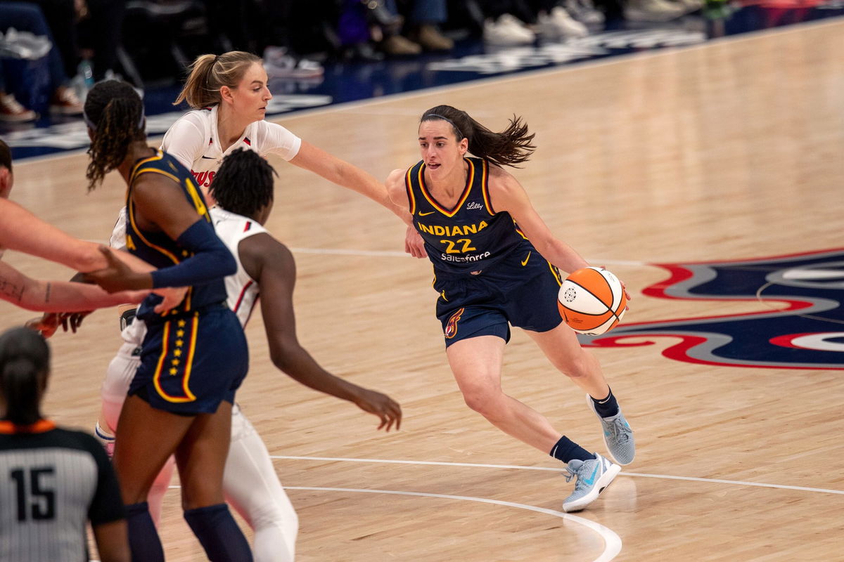 <i>Charles Brock/Icon Sportswire/AP via CNN Newsource</i><br/>Caitlin Clark drives to the basket in the final regular season game of her rookie year.