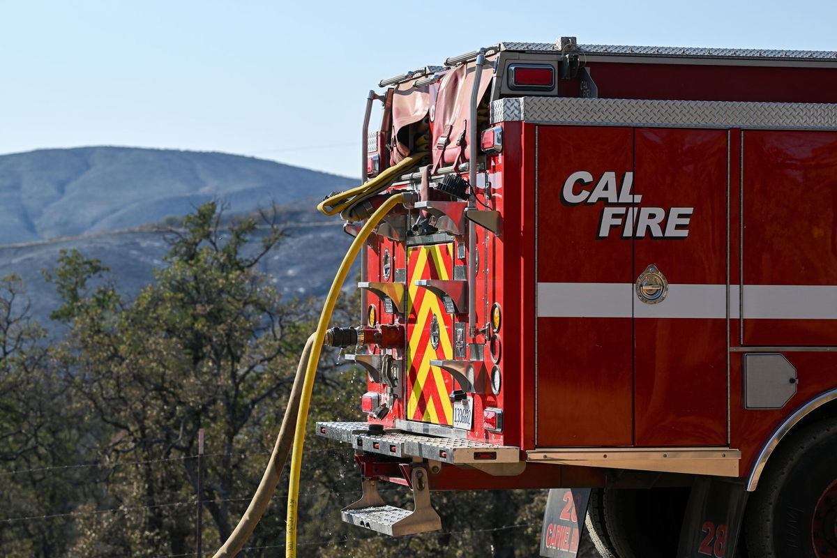 <i>Tayfun Coskun/Anadolu/Getty Images/File via CNN Newsource</i><br/>A CalFire engine helps fight the Ridge Fire in California in July 2024.