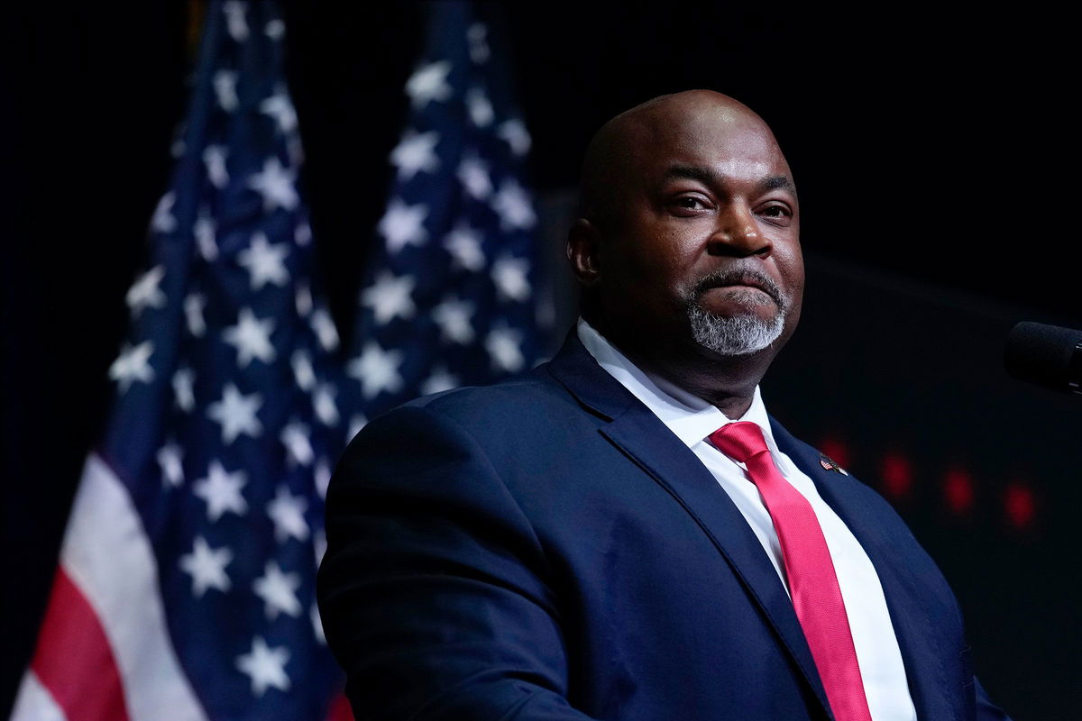 <i>Matt Rourke/AP via CNN Newsource</i><br/>North Carolina Lt. Gov. Mark Robinson speaks at a campaign rally in Asheville