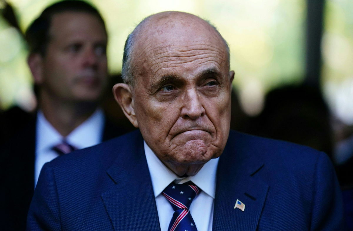 <i>Adam Gray/AFP/Getty Images via CNN Newsource</i><br/>Former New York City Mayor Rudy Giuliani attends a remembrance ceremony on the 23rd anniversary of the September 11 terror attack on the World Trade Center on September 11.