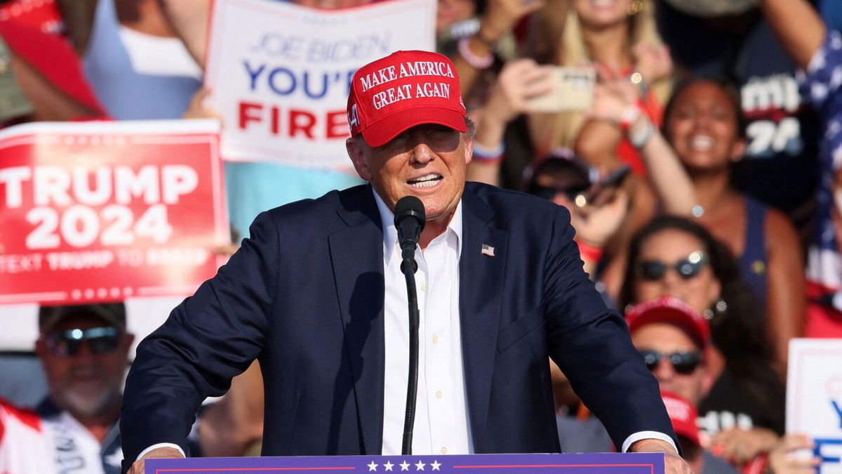 <i>Brendan McDermid/Reuters via CNN Newsource</i><br/>Former President Donald Trump speaks during a campaign rally in Butler