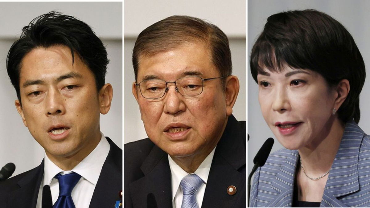 <i>Getty Images/AP via CNN Newsource</i><br/>Candidates in Japan's ruling party leadership contest Shinjiro Koizumi