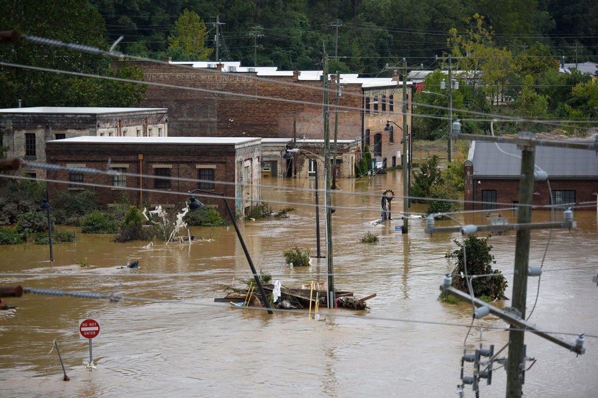 <i>Melissa Sue Gerrits/Getty Images via CNN Newsource</i><br/>Heavy rains from hurricane Helene caused record flooding and damage on September 28 in Asheville