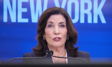 New York Gov. Kathy Hochul at a press on conference at the World Trade Center in New York City on September 30.