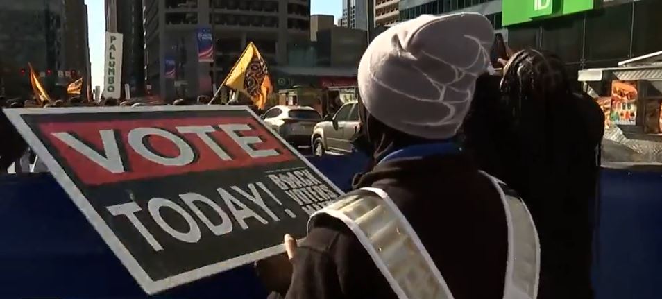 <i>KYW via CNN Newsource</i><br/>Dozens of Philadelphia high school seniors cast their ballots at the City Hall satellite election office on October 29